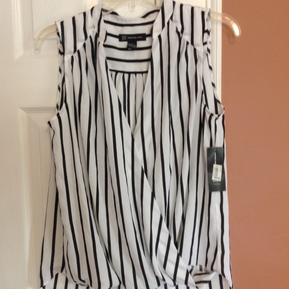 INC sleeveless black/white striped woman blouse